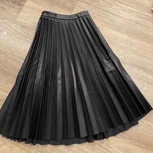 Faux Leather Pleated MIDI Skirt